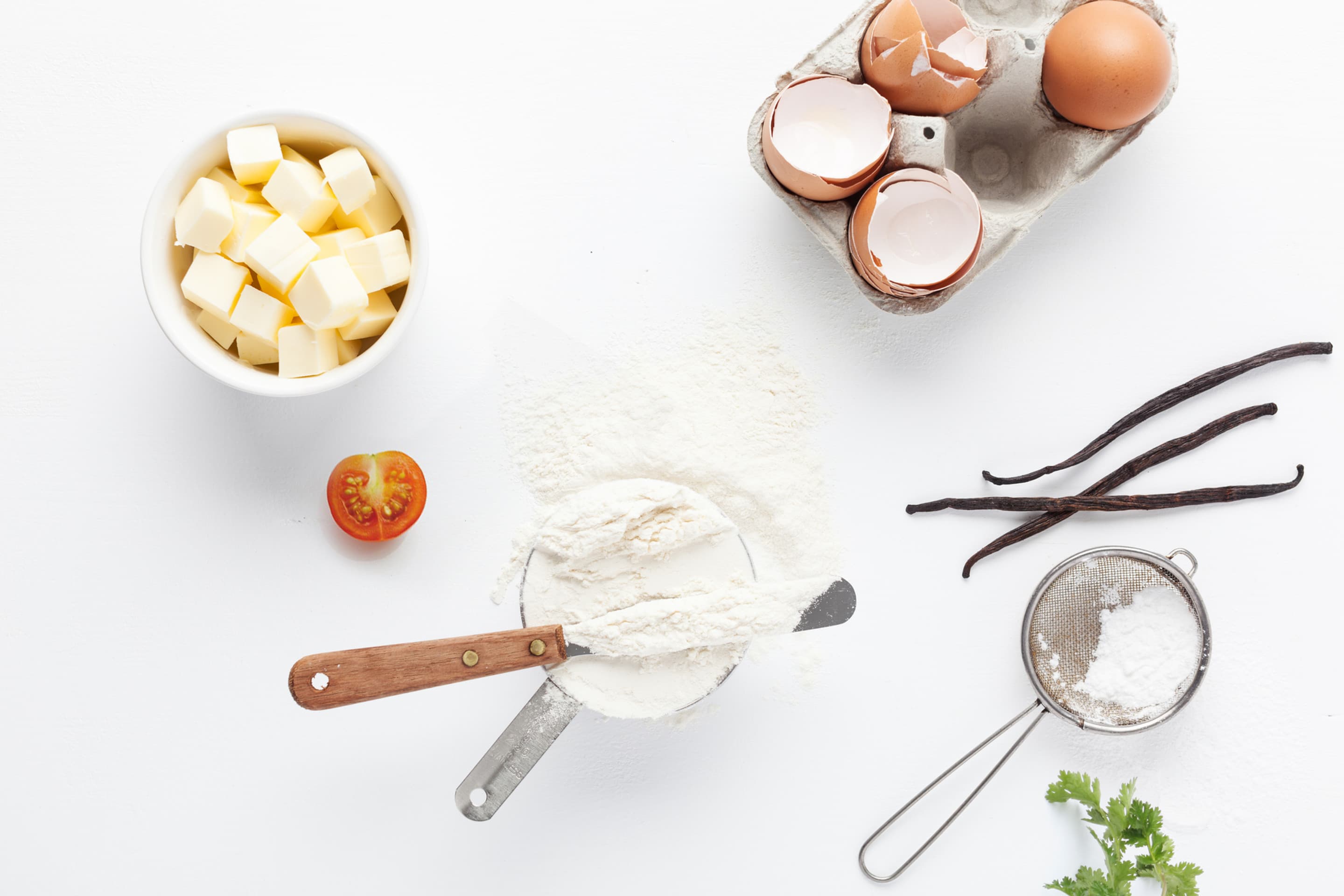 Baking ingredients flatlay